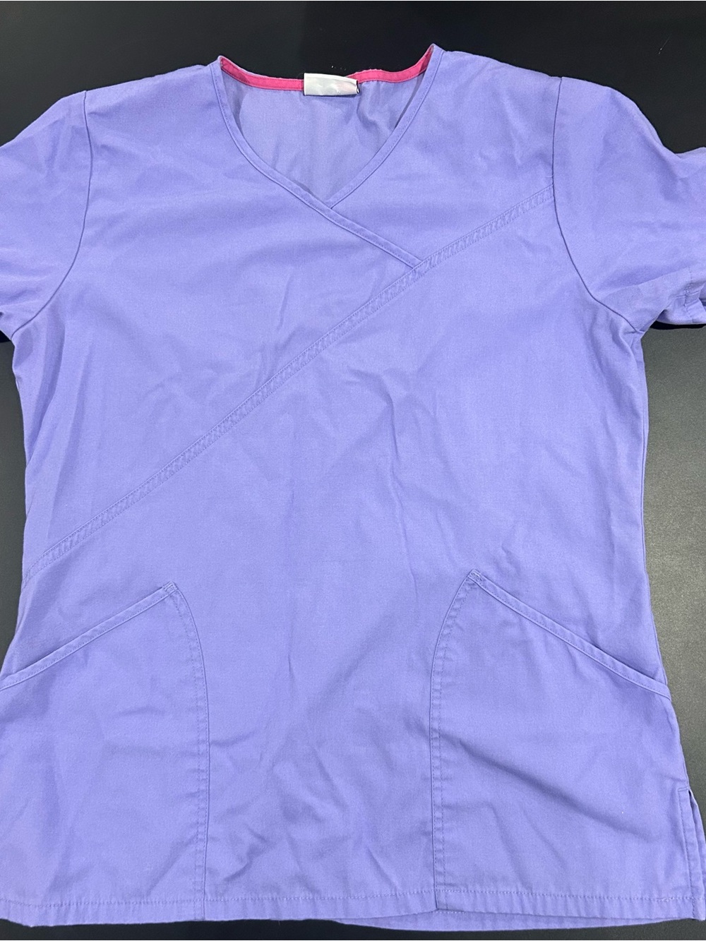 Scrubstar Lavender V-Neck Short Sleeve Scrub Top with Pink Trim